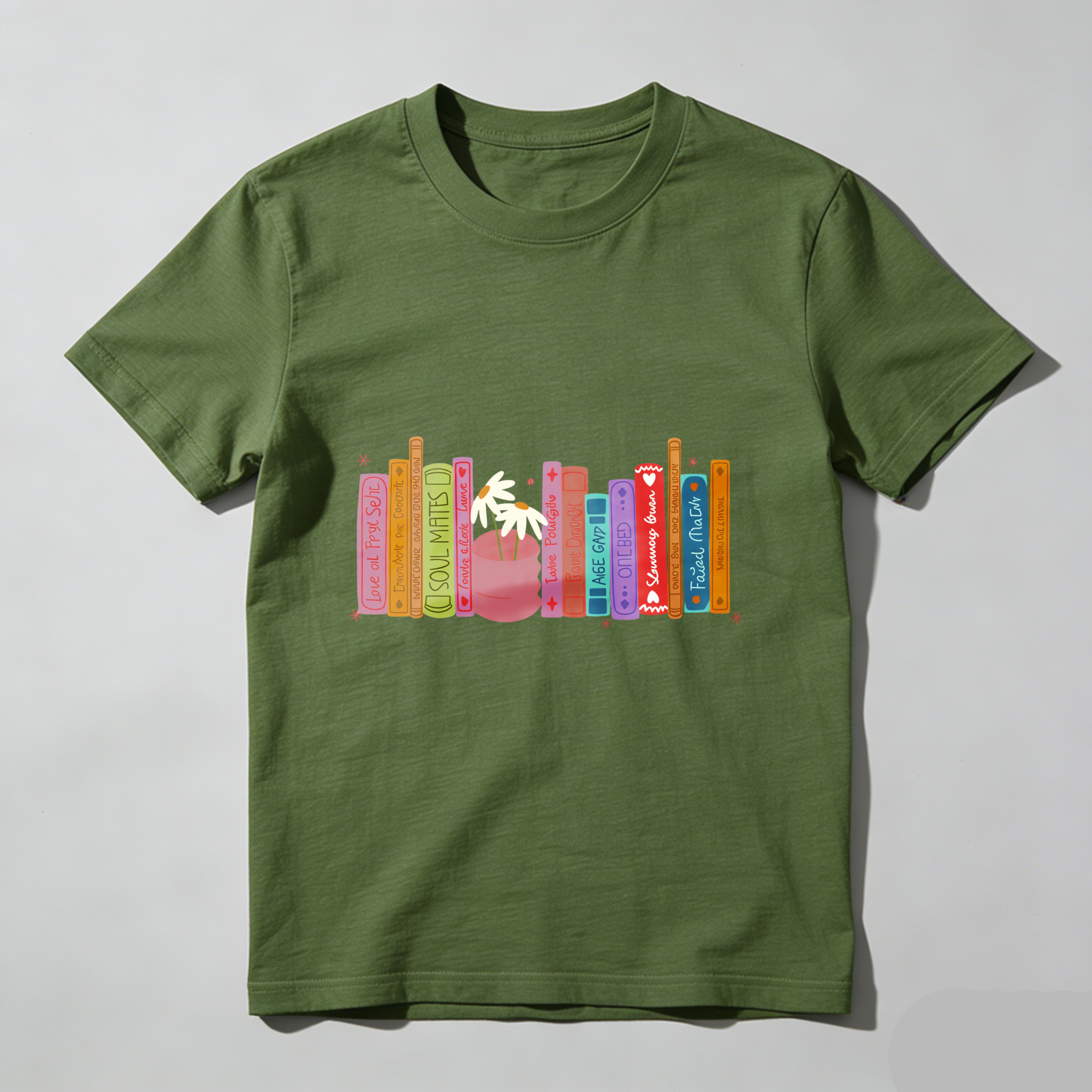 Wardrobecart Colorful Books And A Flower Pot Tshirt