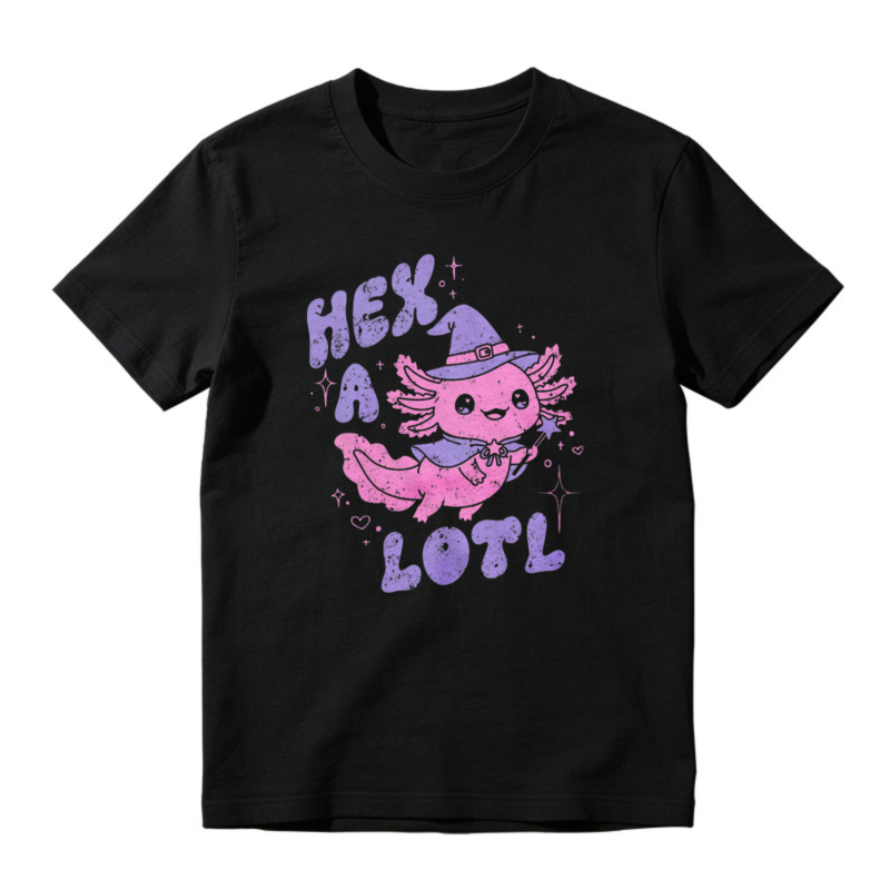 Cute Pink Axolotl Witch Hex A Lotl Funny Magic Creature Graphic T-shirt