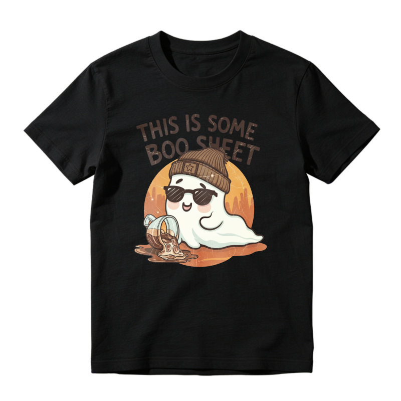 Cute Ghost Wearing Beanie And Sunglasses Holding Coffee Cup With This Is Some Boo Sheet Text, Unisex Classic T-shirt