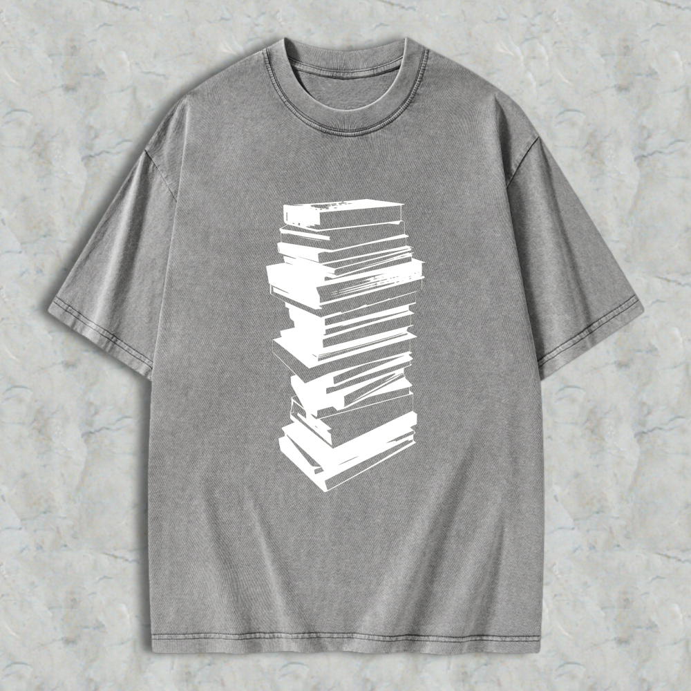 Wardrobecart Stack Of Books Pattern Unisex Washed T-shirt