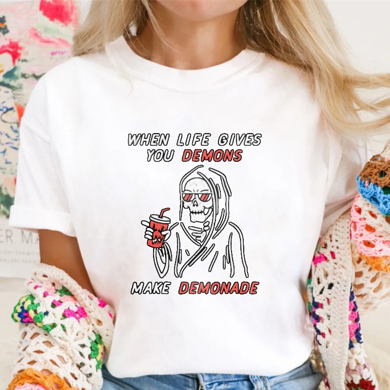 When Life Gives You Demons Make Demonade Funny Skeleton Graphic T-shirt