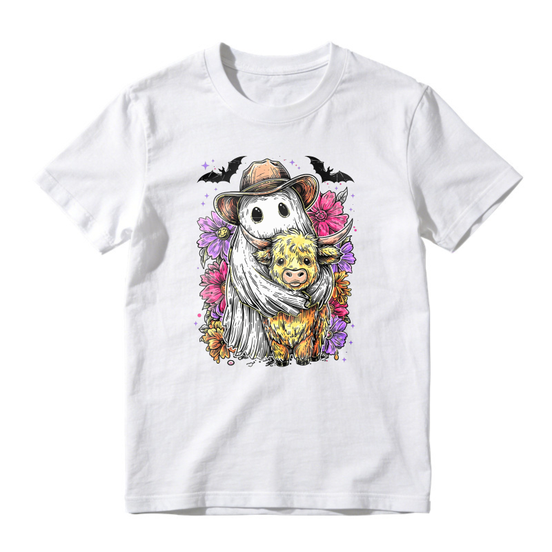Ghost Cowboy Hugging Calf With Flowers And Bats, Unisex Classic T-shirt