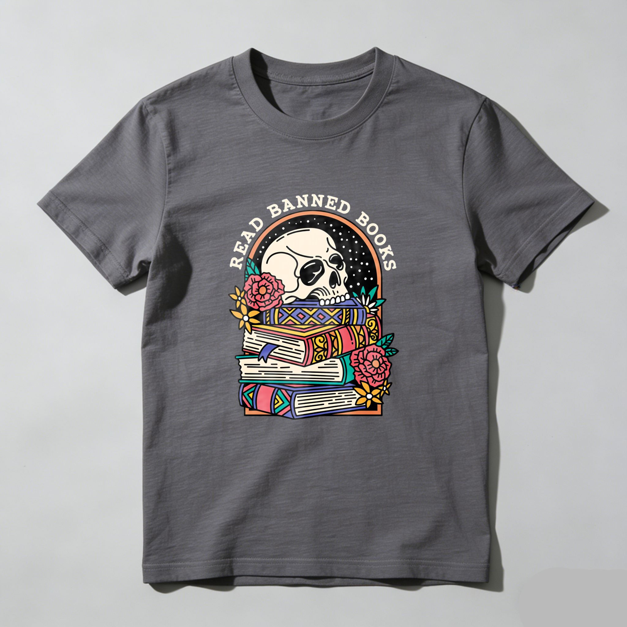 Wardrobecart Read Banned Books Skull Books Flowers Rainbow Tshirt