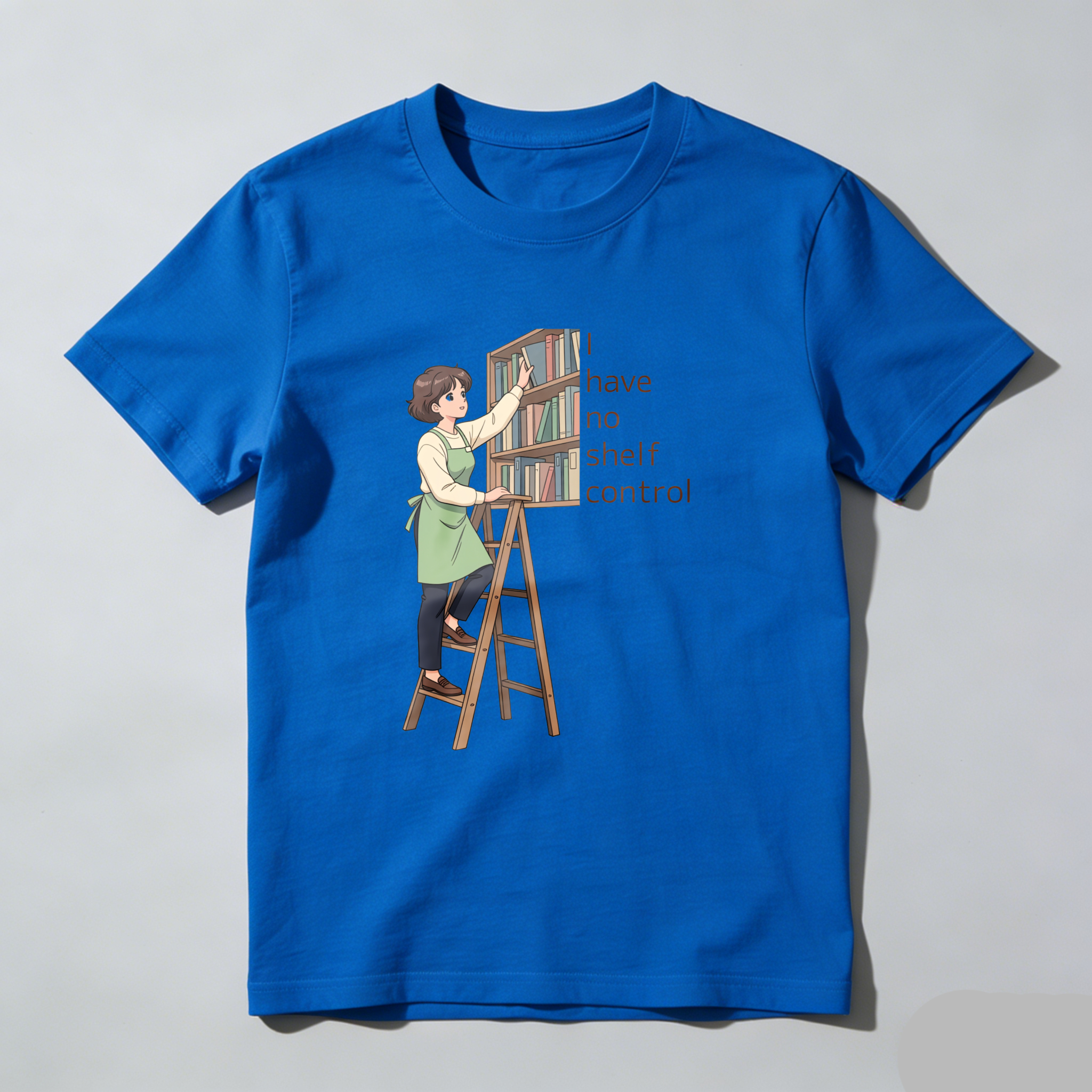 Wardrobecart Woman On Ladder Reaching Bookshelf With Text I Have No Shelf Control Unisex Classic T-shirt