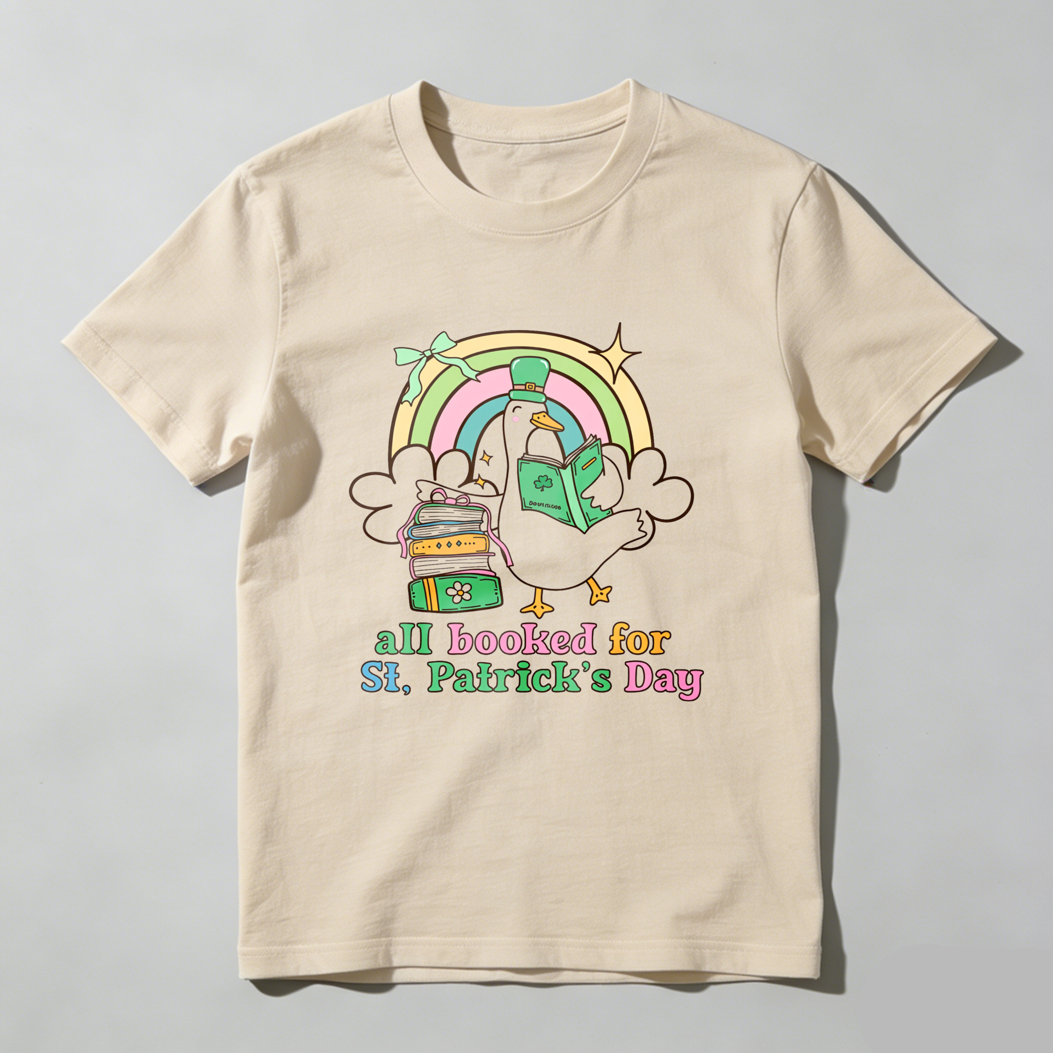 Wardrobecart Rainbow Duck Book Bag Shamrock tshirt