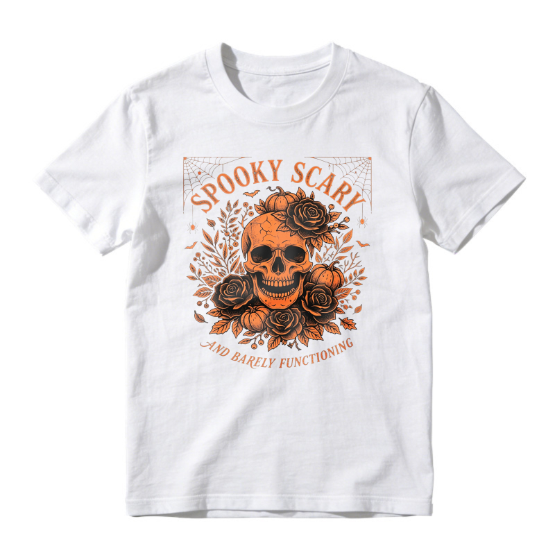 Spooky Scary Skull With Roses And Pumpkins Halloween Graphic, Unisex Classic T-shirt