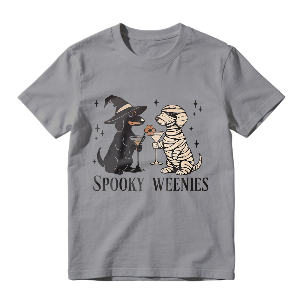 Spooky Weenies Halloween Witch And Mummy Dachshund Dogs Toasting, Unisex Classic T-shirt