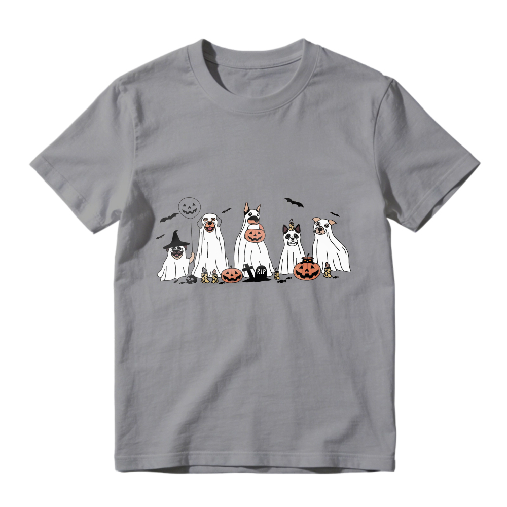 Halloween Dogs In Ghost And Witch Costumes With Pumpkins And Bats, Unisex Classic T-shirt