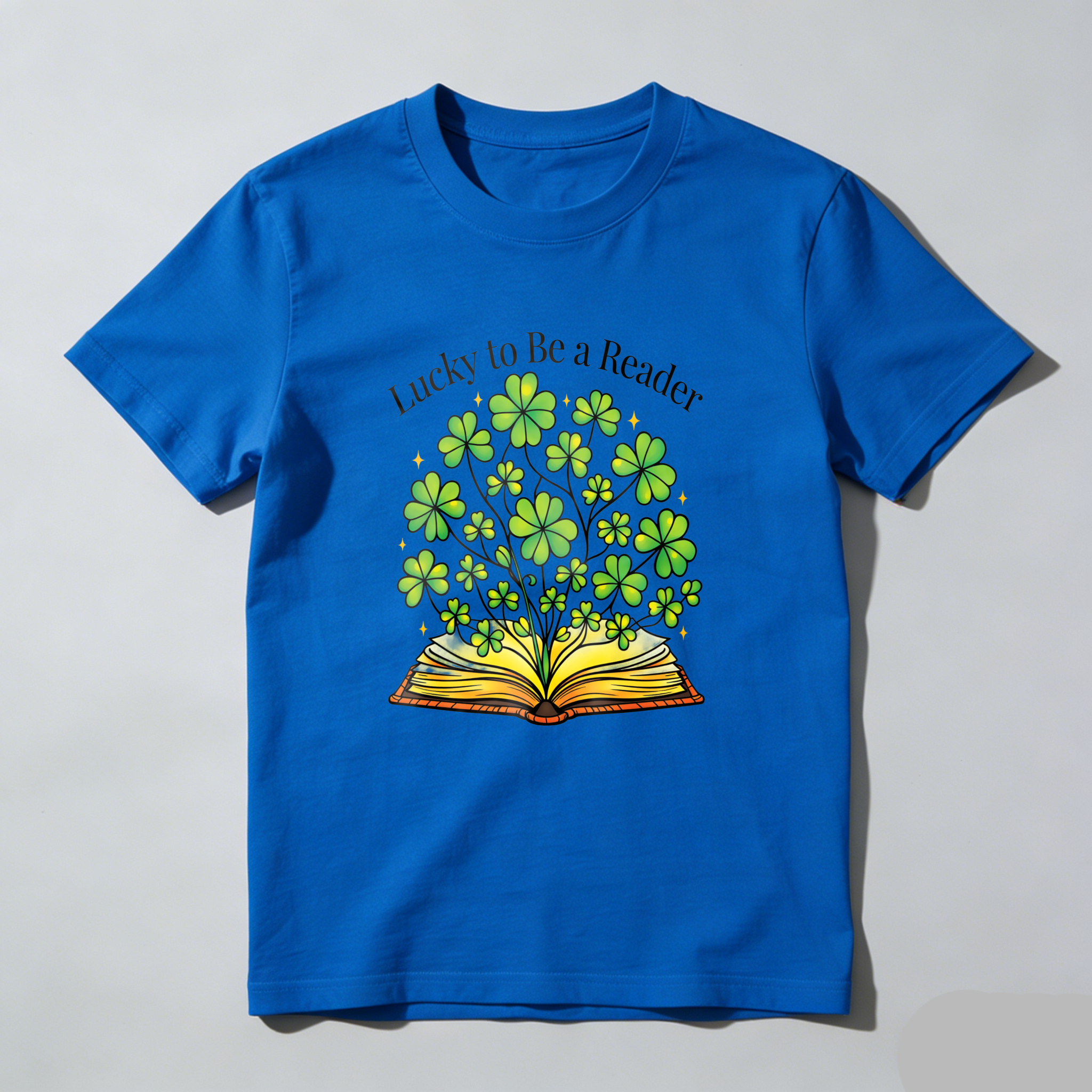 Wardrobecart Lucky To Be A Reader Book With Clovers tshirt