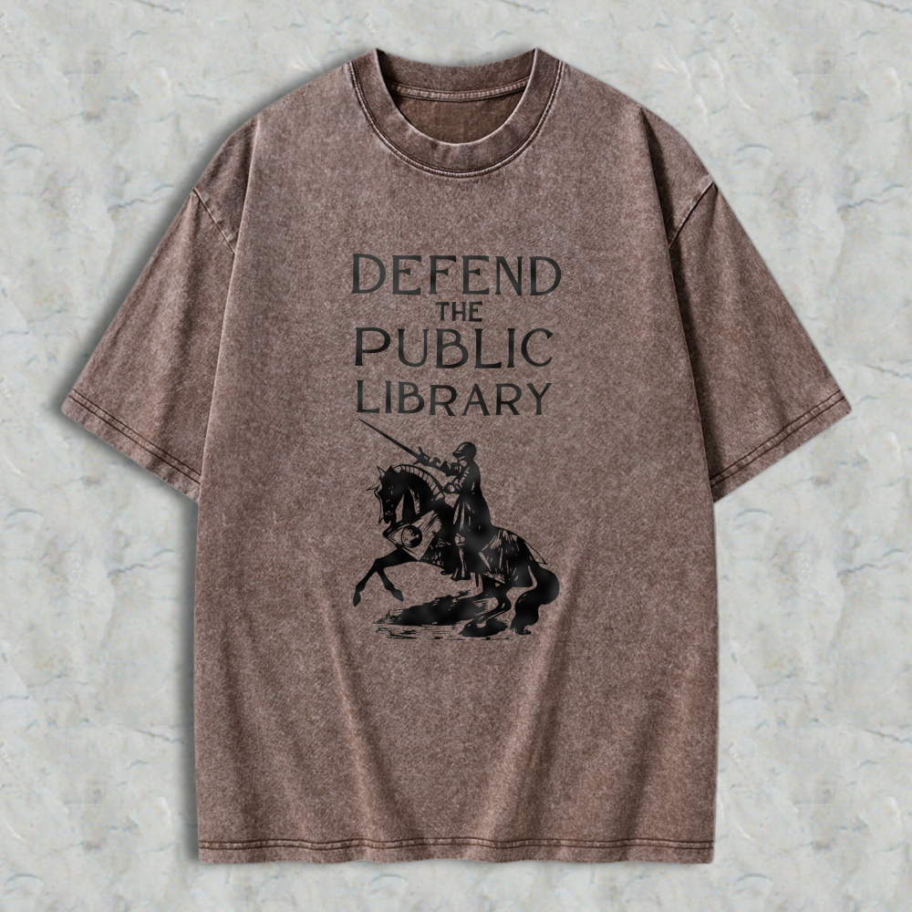 Wardrobecart Defend The Public Library Knight On Horseback Unisex Washed T-shirt