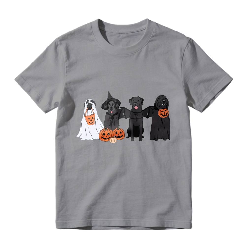 Halloween Dogs In Ghost Witch Bat And Grim Reaper Costumes With Pumpkins, Unisex Classic T-shirt