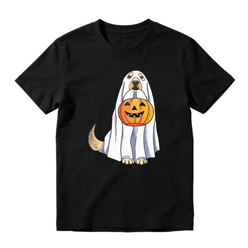 Cute Dog In Ghost Costume Holding Pumpkin, Unisex Classic T-shirt