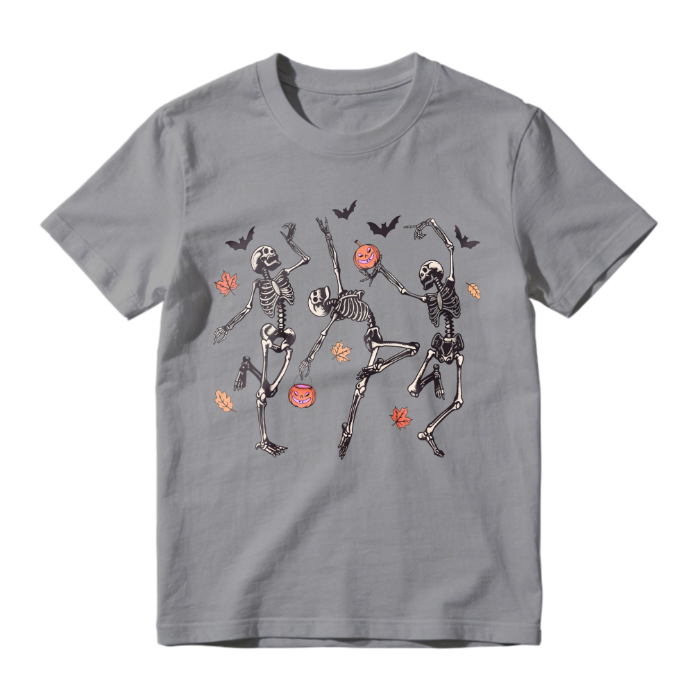 Dancing Skeletons With Pumpkins And Bats Halloween Theme, Unisex Classic T-shirt