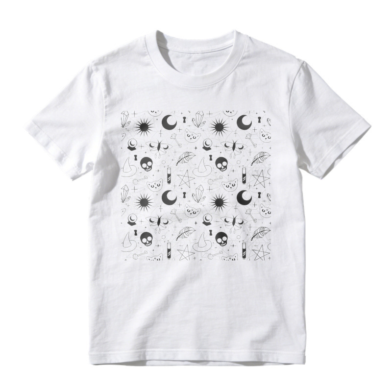 Mystic Symbols Skulls Moons Stars Pattern, Unisex Classic T-shirt