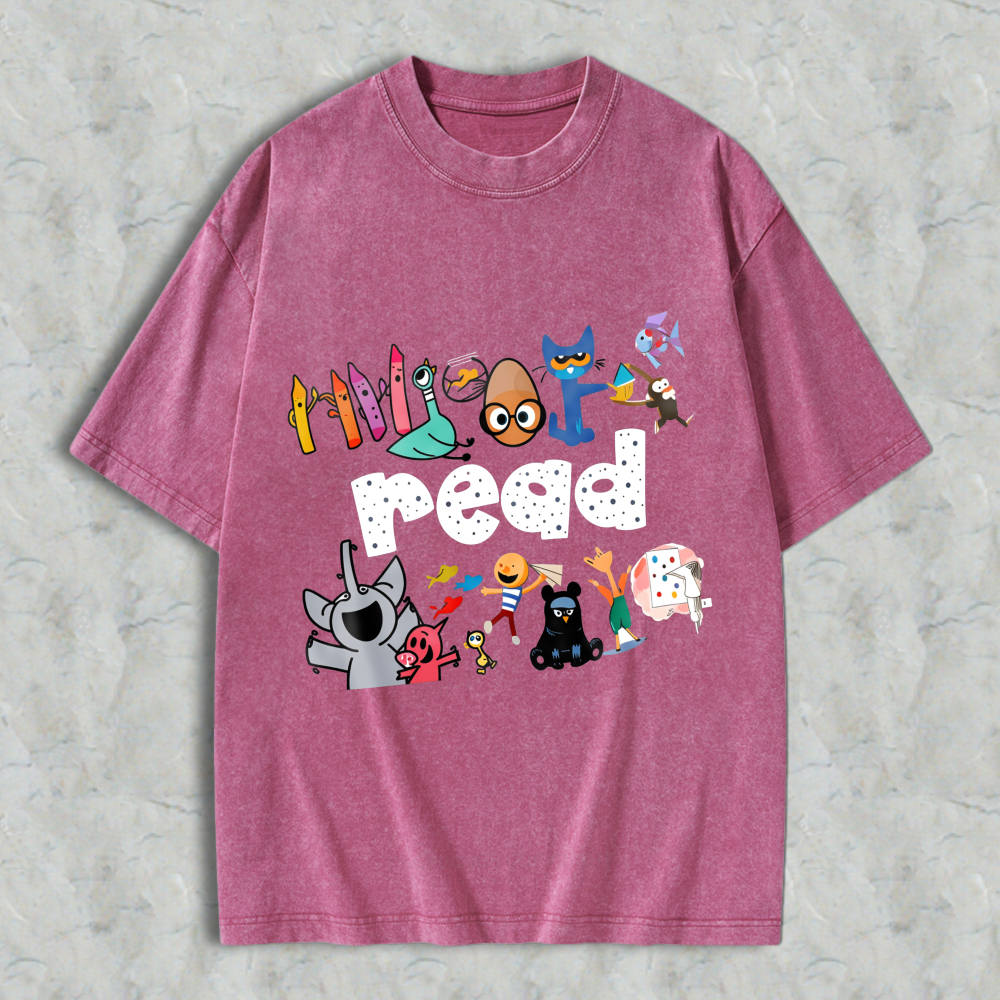 Wardrobecart Cartoon Characters And Crayons Read Unisex Washed T-shirt