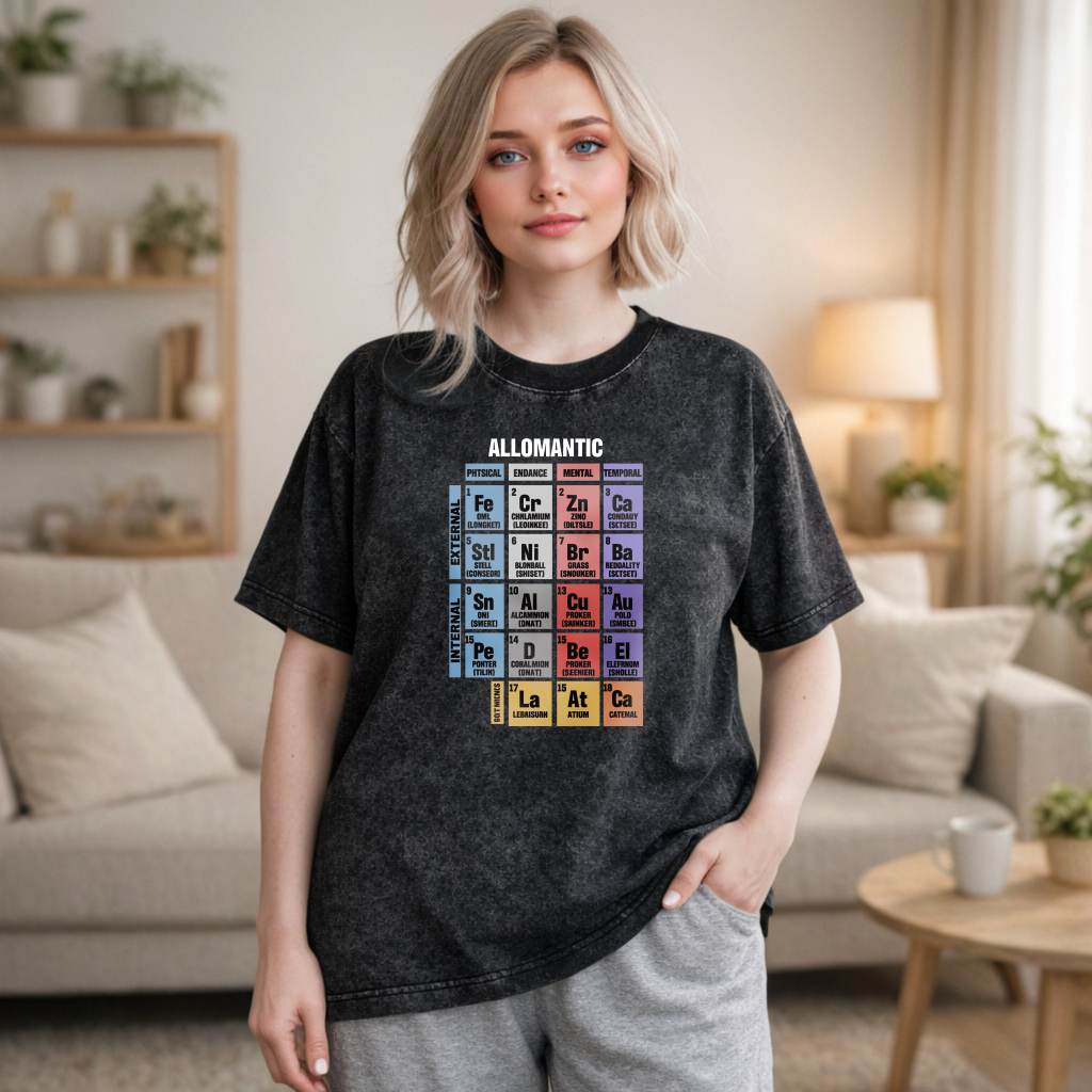 Wardrobecart Allomantic Periodic Table Chart Design Unisex Washed T-shirt