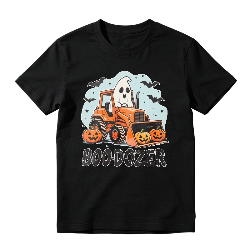 Halloween Ghost Driving Bulldozer With Jack O Lanterns And Bats Boo Dozer Unisex Classic T Shirt