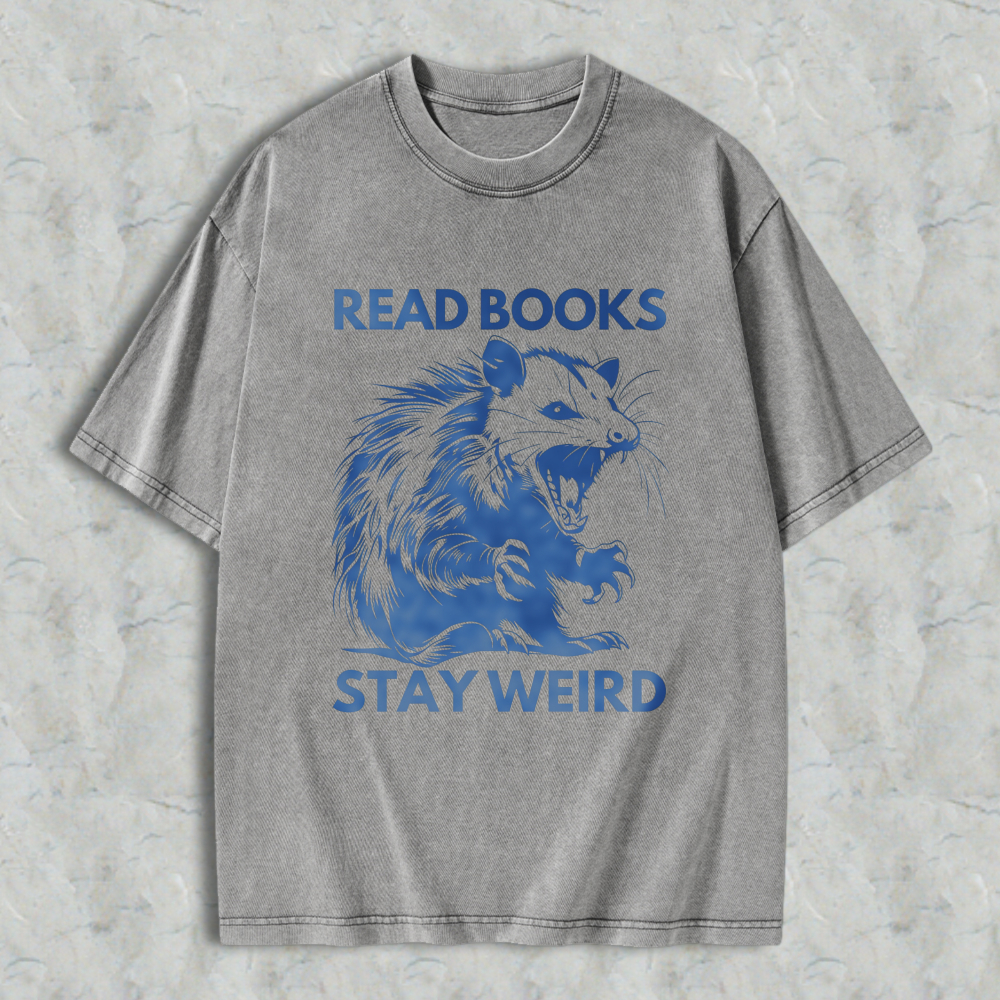 Wardrobecart Read Books Stay Weird Rat Graphic Unisex Washed T-shirt