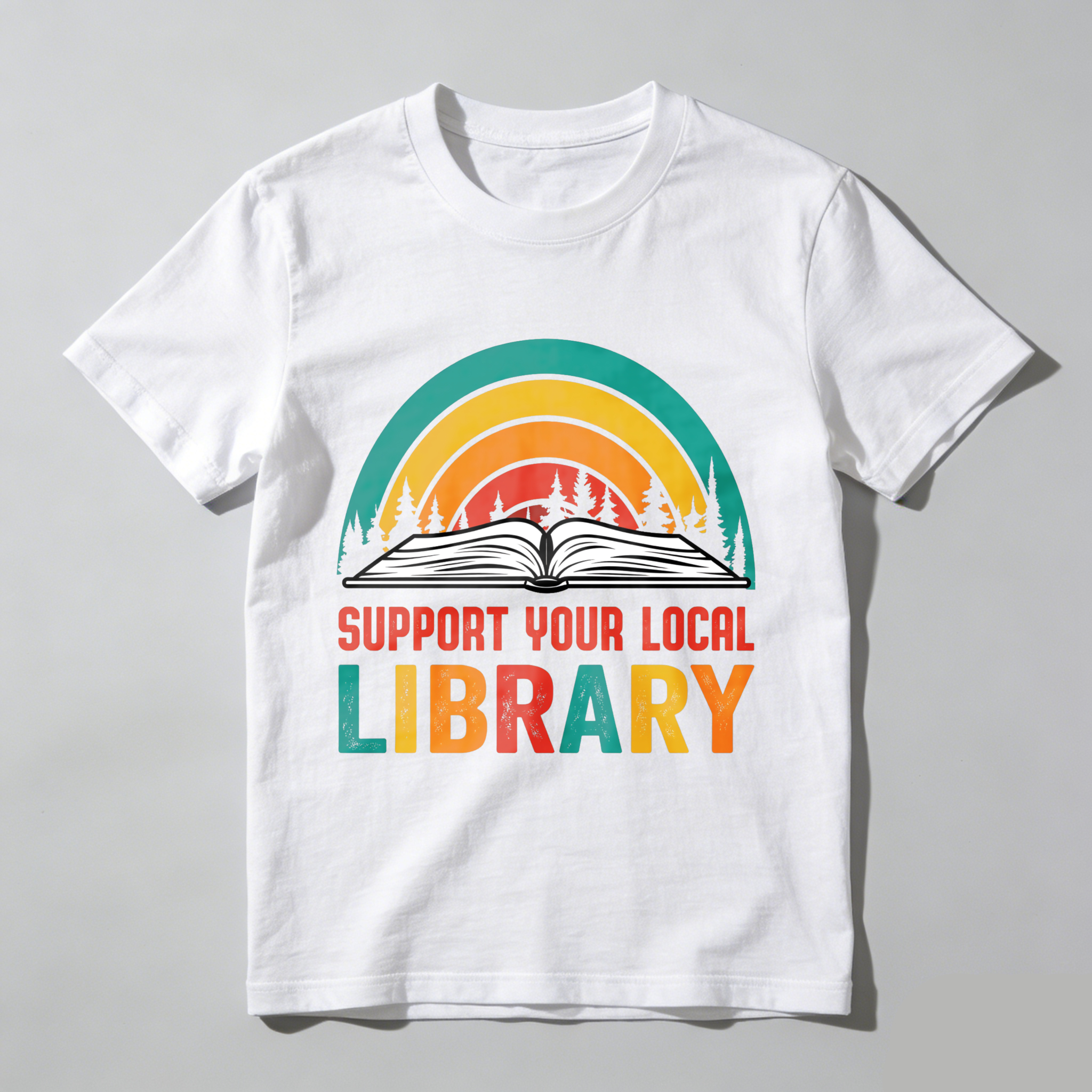 Wardrobecart Support Your Local Library Rainbow Book Forest Tshirt