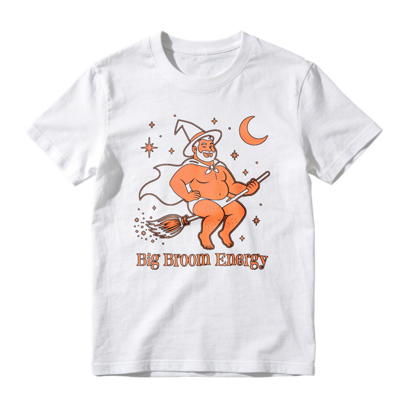 Funny Witch Riding Broomstick Big Broom Energy Halloween Moon Stars Graphic Unisex Classic T-shirt