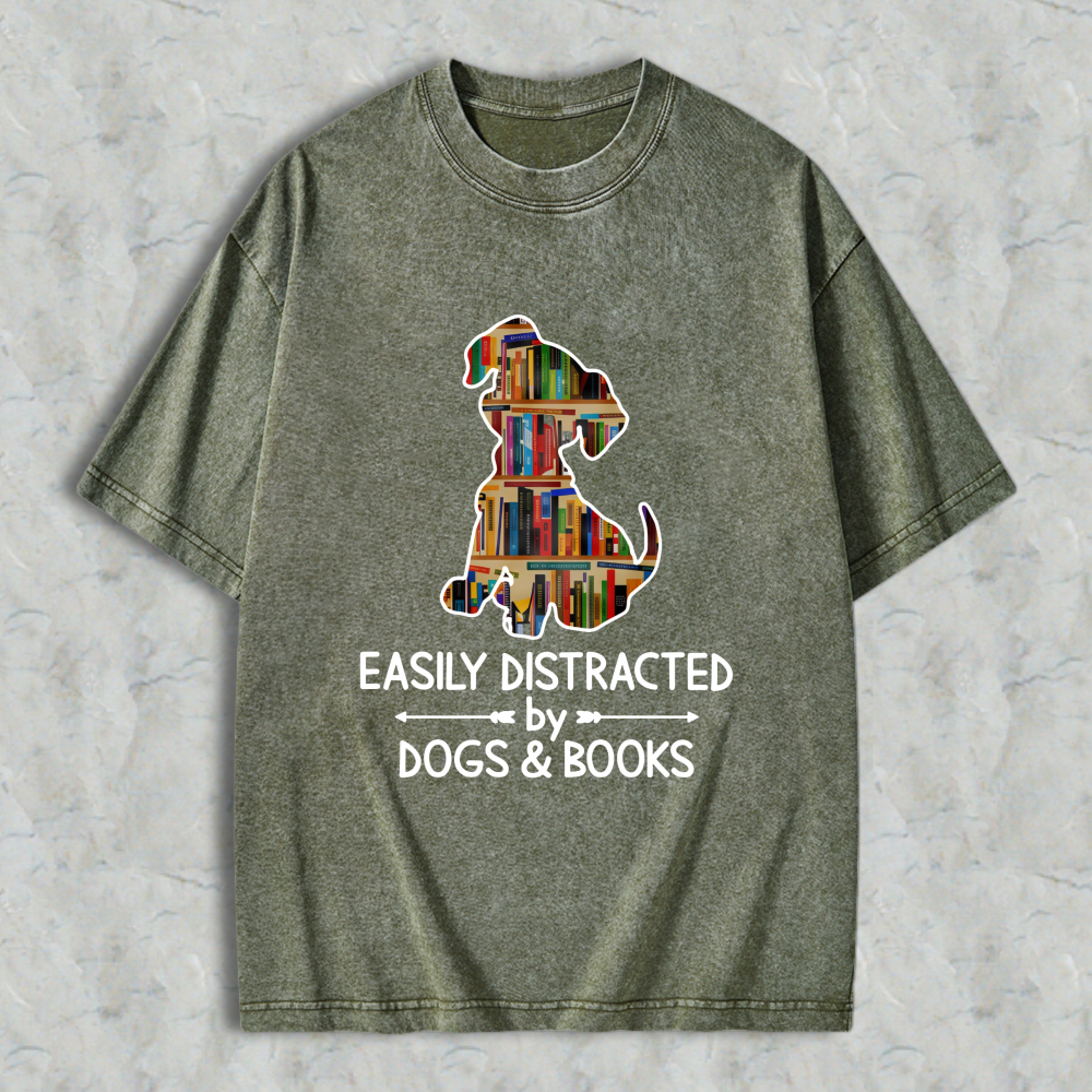 Wardrobecart Dog With Books Easily Distracted By Dogs And Books Unisex Washed T-shirt