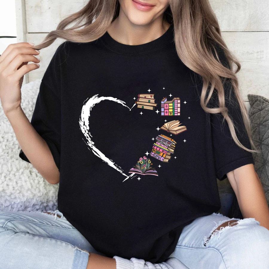Wardrobecart Heart Books Stack Flowers Stars Tshirt