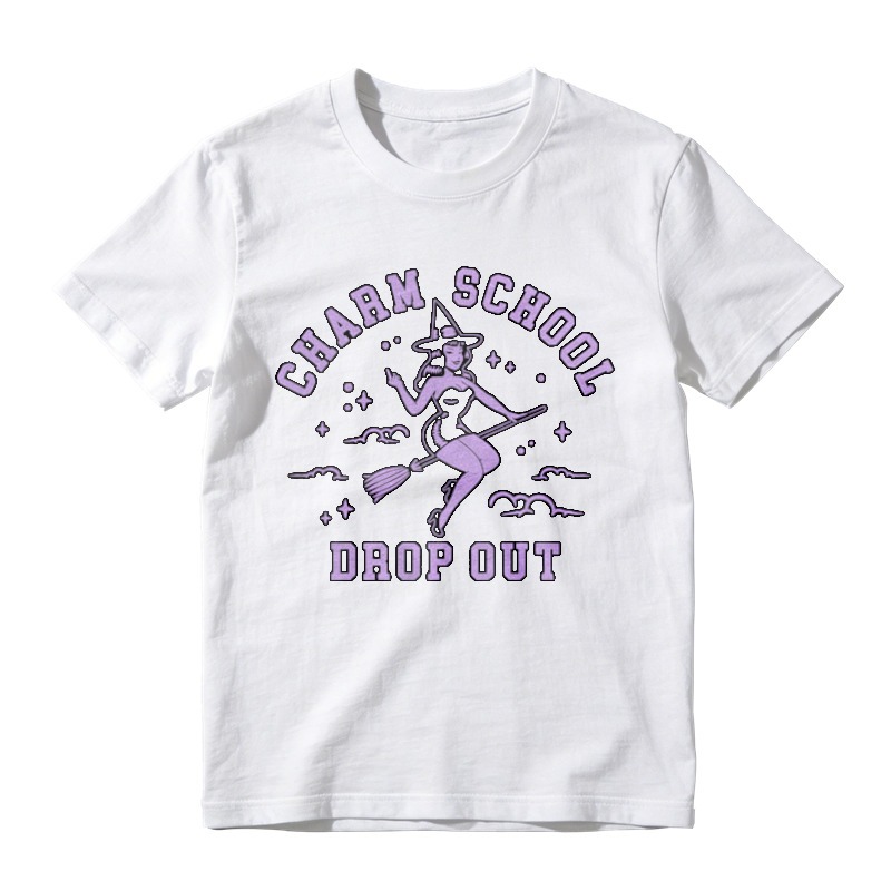 Charm School Drop Out Witch On Broomstick Graphic T-shirt