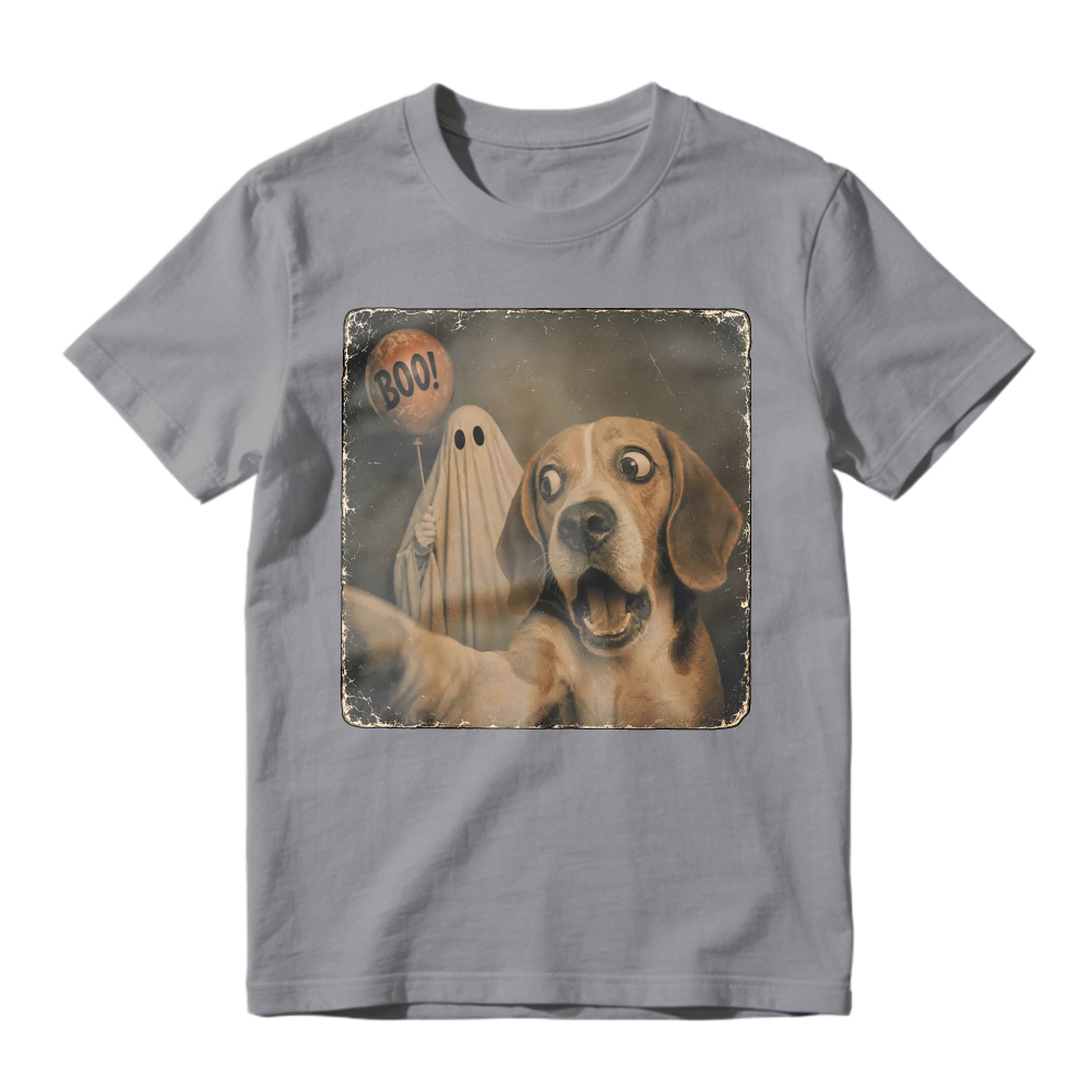 Funny Halloween Beagle Dog And Ghost With Boo Balloon, Unisex Classic T-shirt