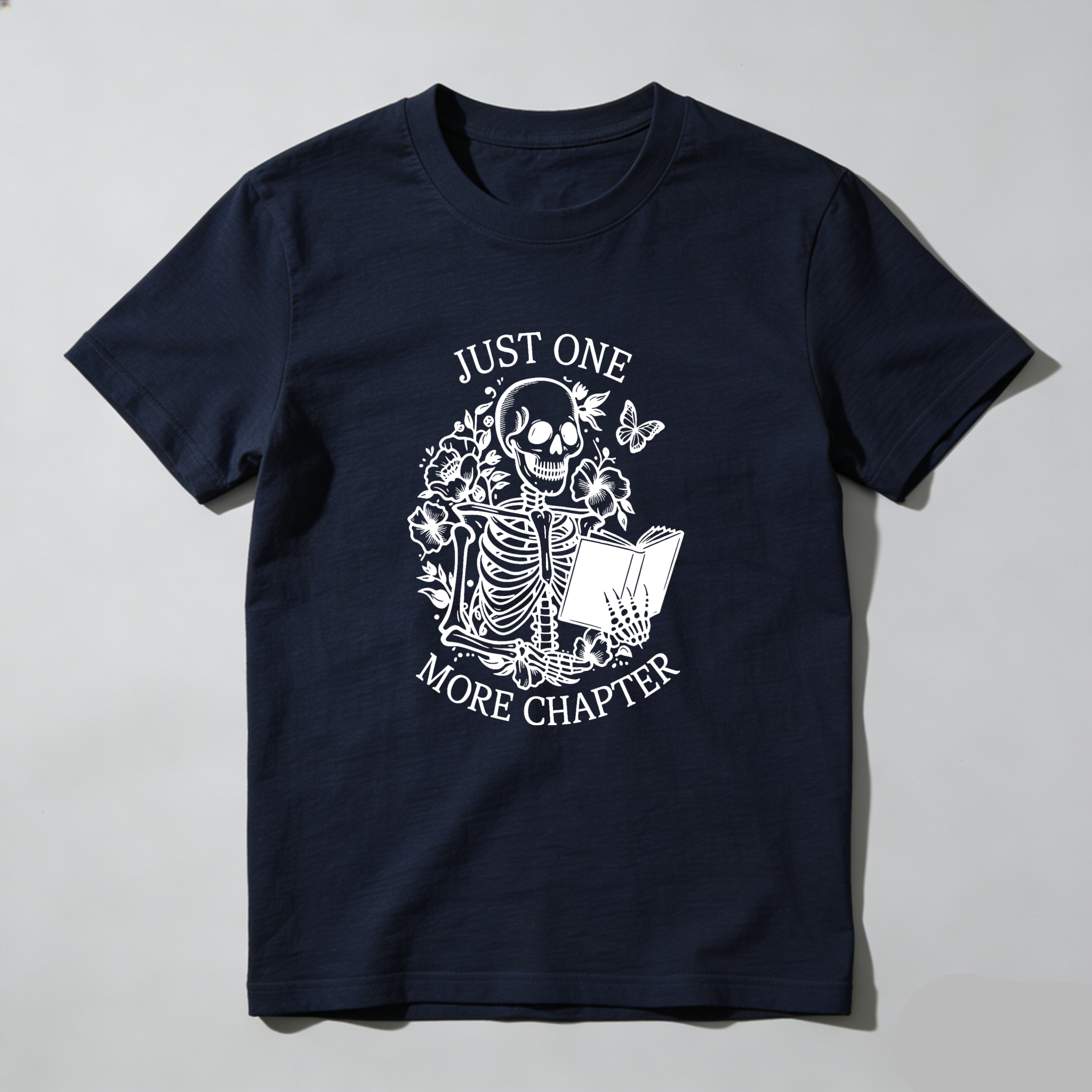 Wardrobecart Skeleton Reading Book With Flowers And Butterfly Tshirt