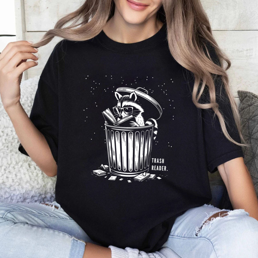 Wardrobecart Raccoon Reading Book In Trash Can Tshirt