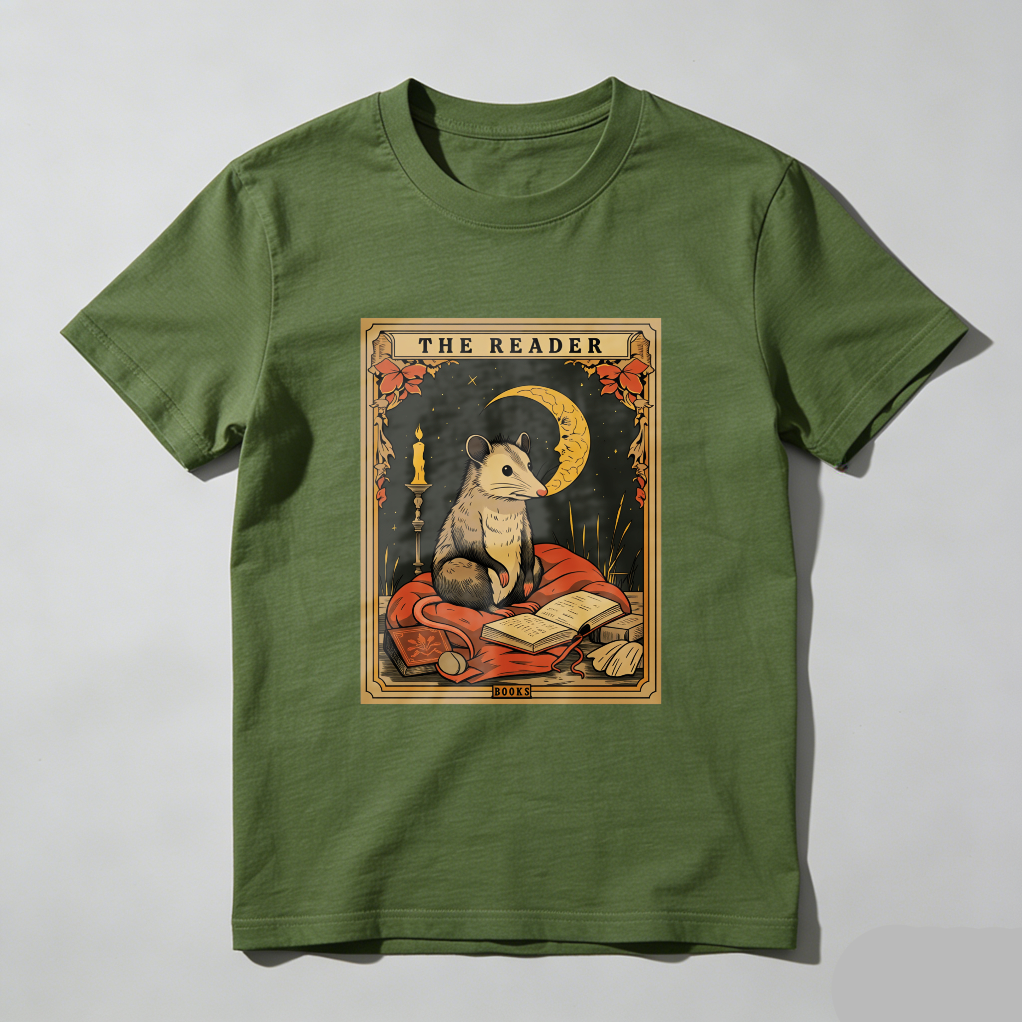Wardrobecart The Reader Mouse Book Moon Candle Leaves Tshirt