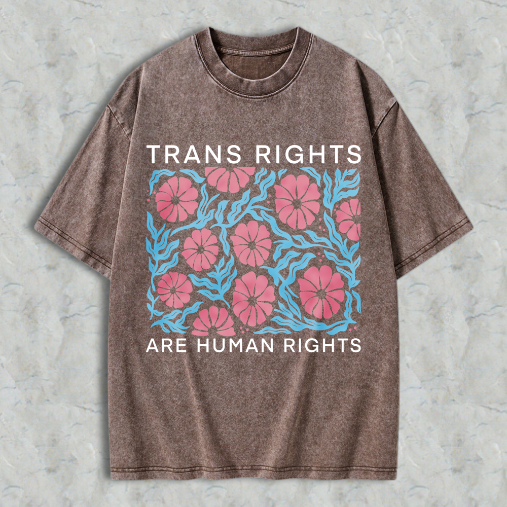 Wardrobecart Trans Rights Are Human Rights Floral Pattern Unisex Washed T-shirt