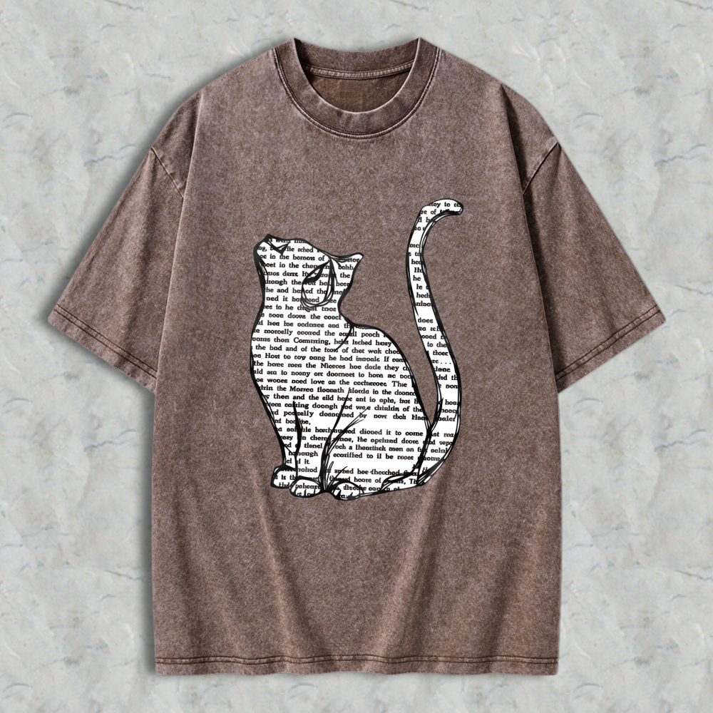 Wardrobecart Cat Silhouette With Text Pattern Unisex Washed T-shirt