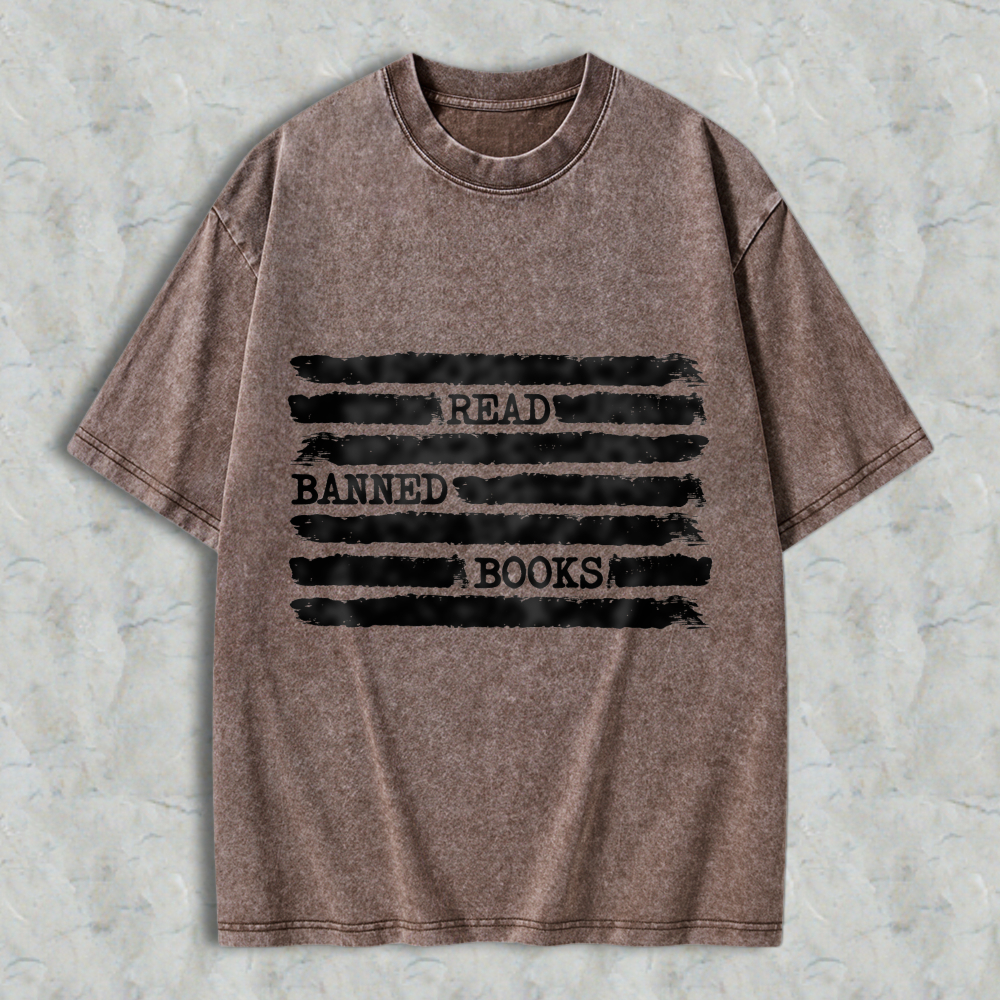 Wardrobecart Read Banned Books Pattern Unisex Washed T-shirt