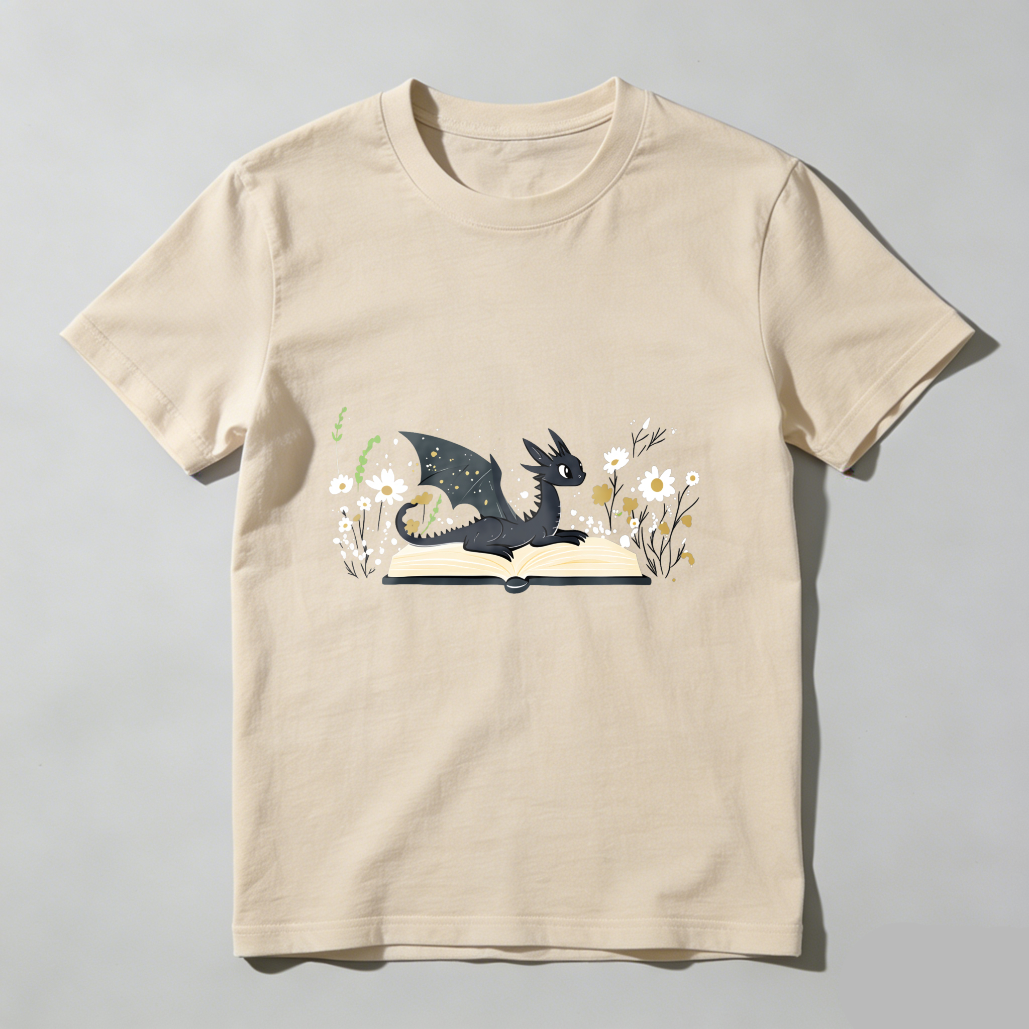 Wardrobecart Dragon Reading Book With Flowers Tshirt