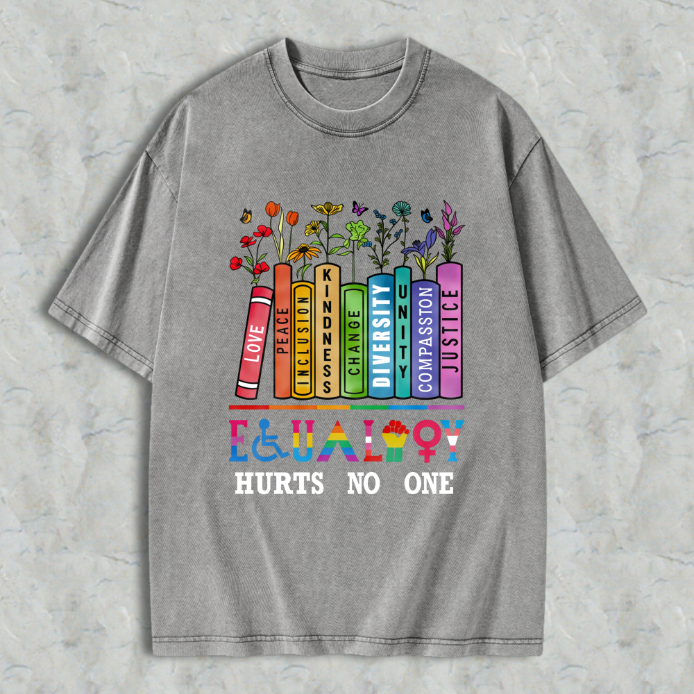 Wardrobecart Colorful Crayons With Words Love Peace Kindness Diversity Compassion Unity Justice And Flowers Above Equality Hurts No One Unisex Washed T-shirt
