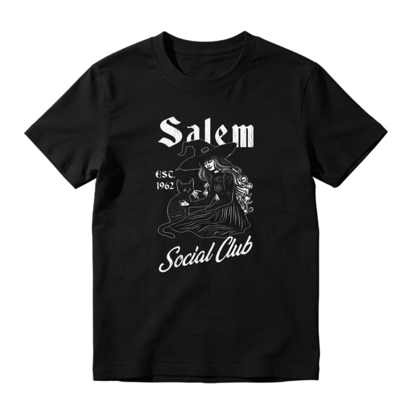 Salem Social Club Witch And Black Cat Vintage Est 1962 Graphic T-shirt