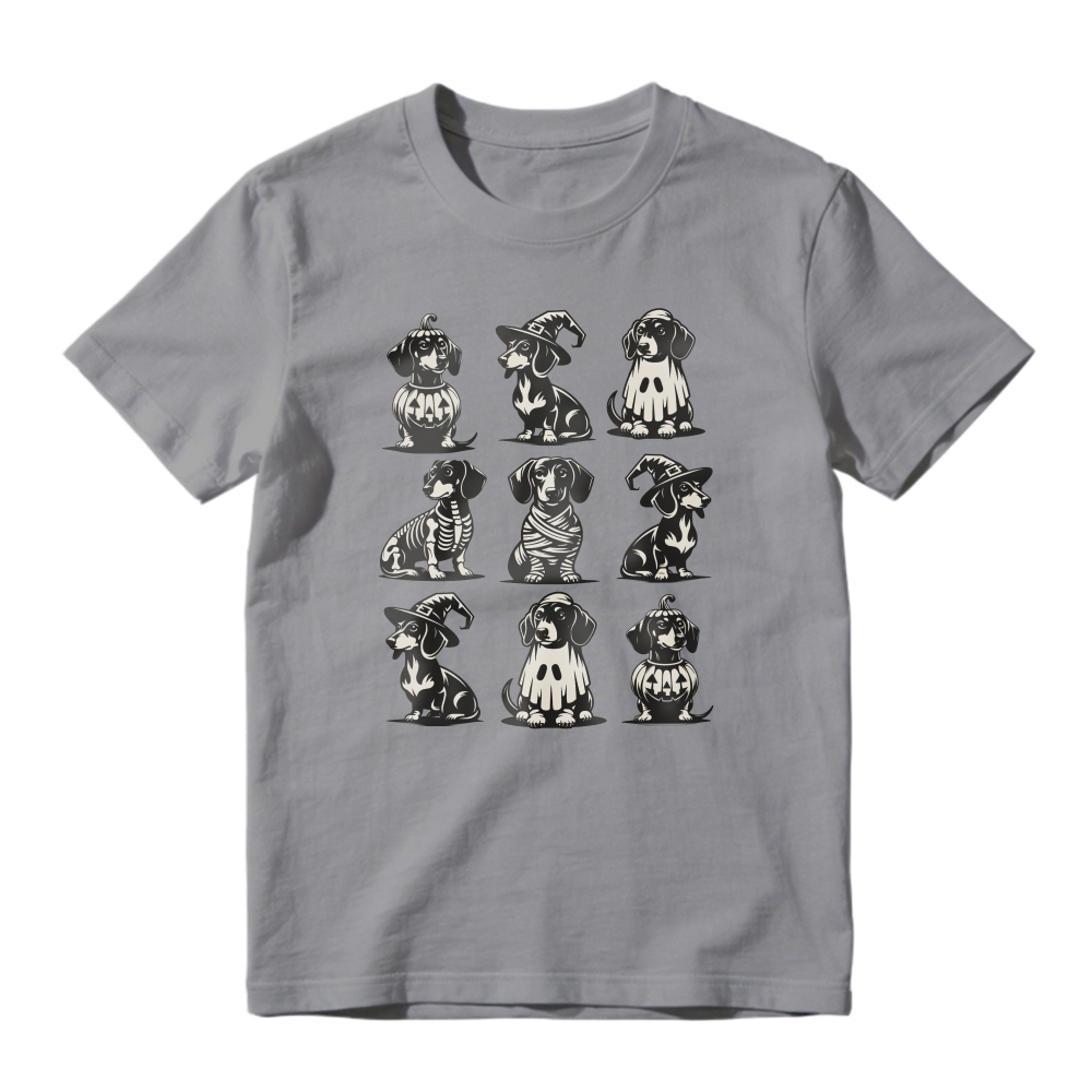 Halloween Dachshund Dogs In Costumes Skeleton Mummy Dalmatian Witch, Unisex Classic T-shirt