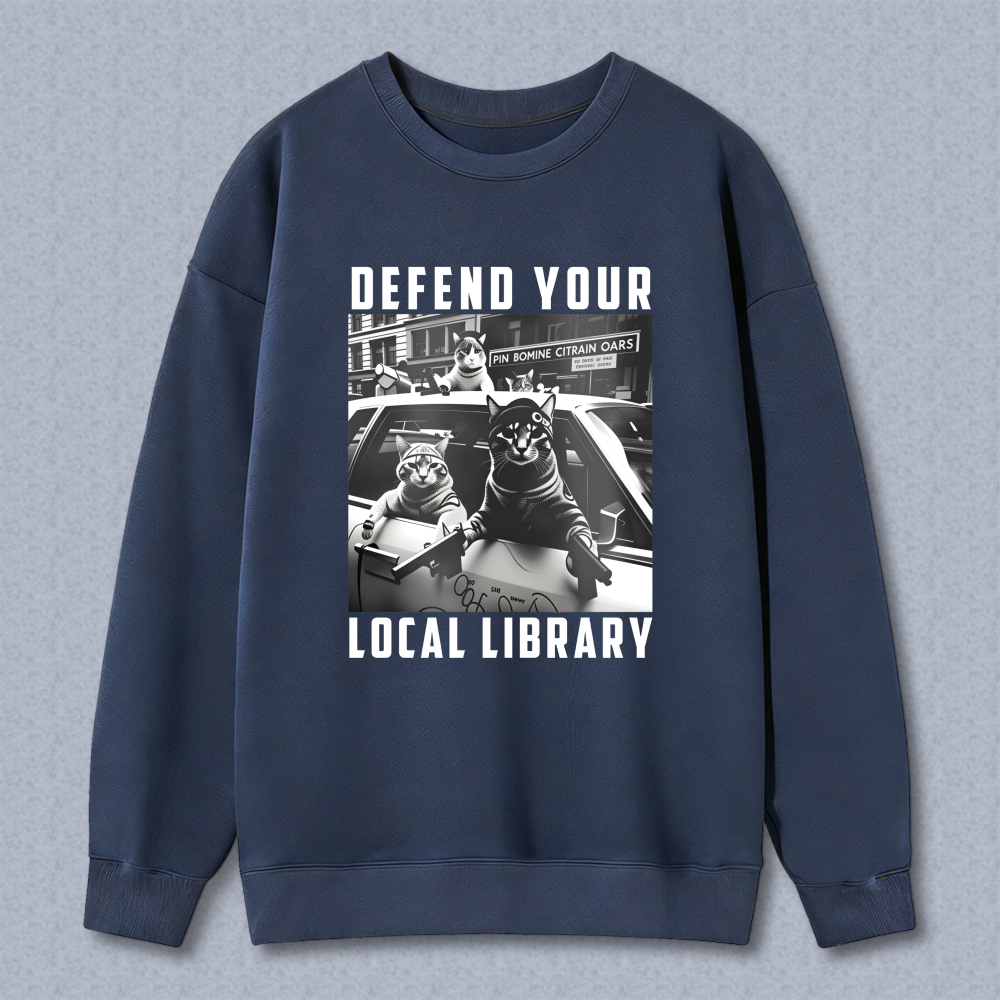 Wardrobecart Defend Your Local Library Cats With Guns Unisex Classic Sweatshirt