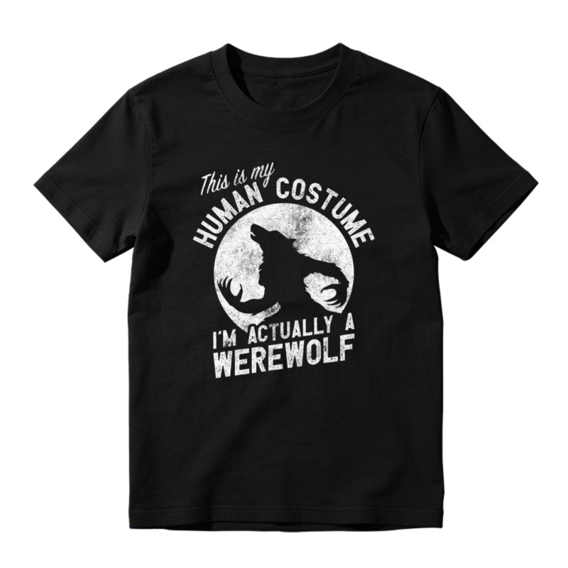 This Is My Human Costume Im Actually A Werewolf Funny Halloween Wolf Graphic T-shirt