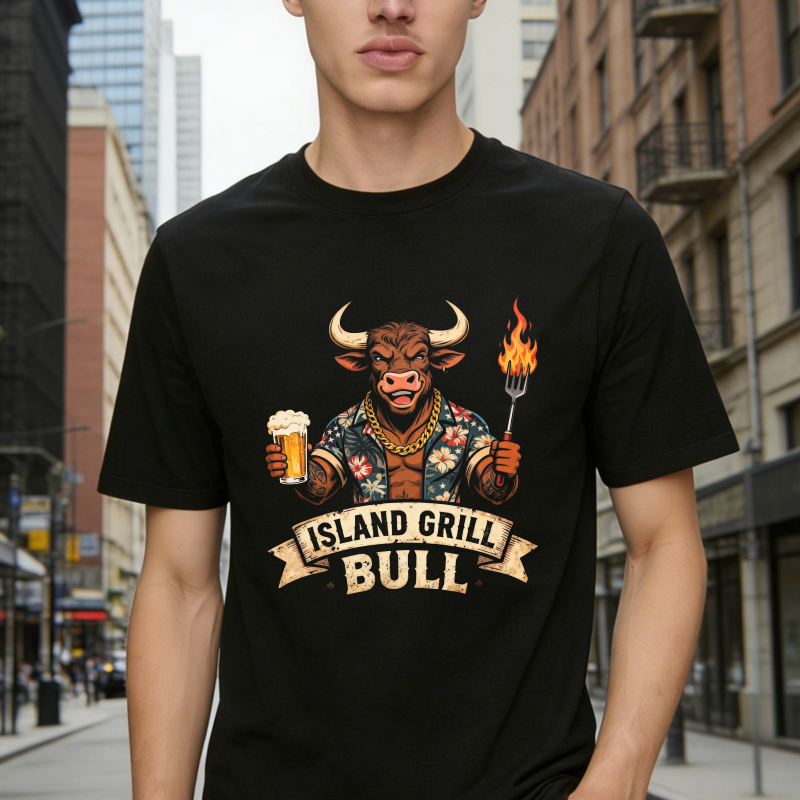Island Grill Bull With Beer And Fire Fork Unisex Classic T-shirt