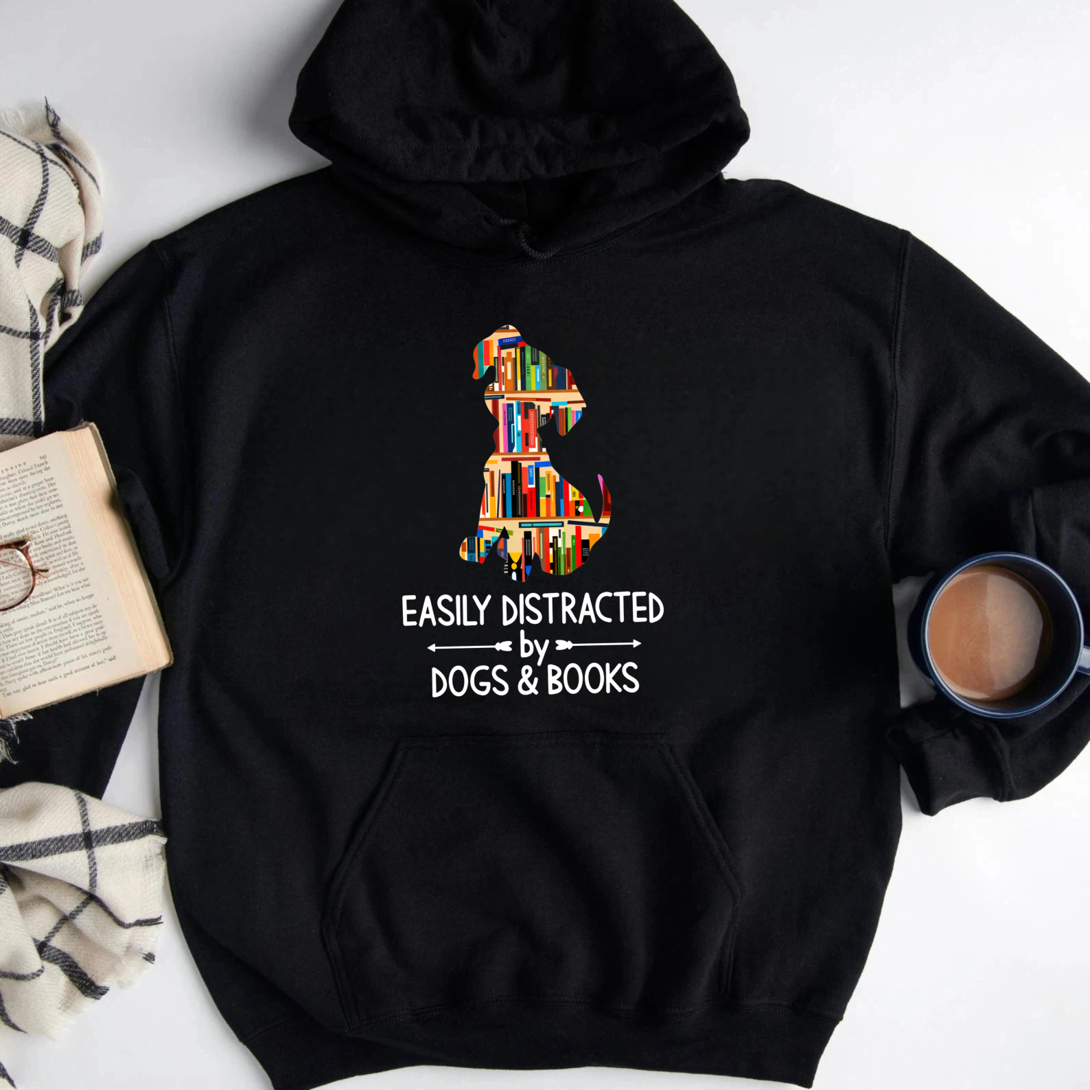 Wardrobecart Dog Made Of Books Easily Distracted By Dogs And Books Unisex Classic Hoodie