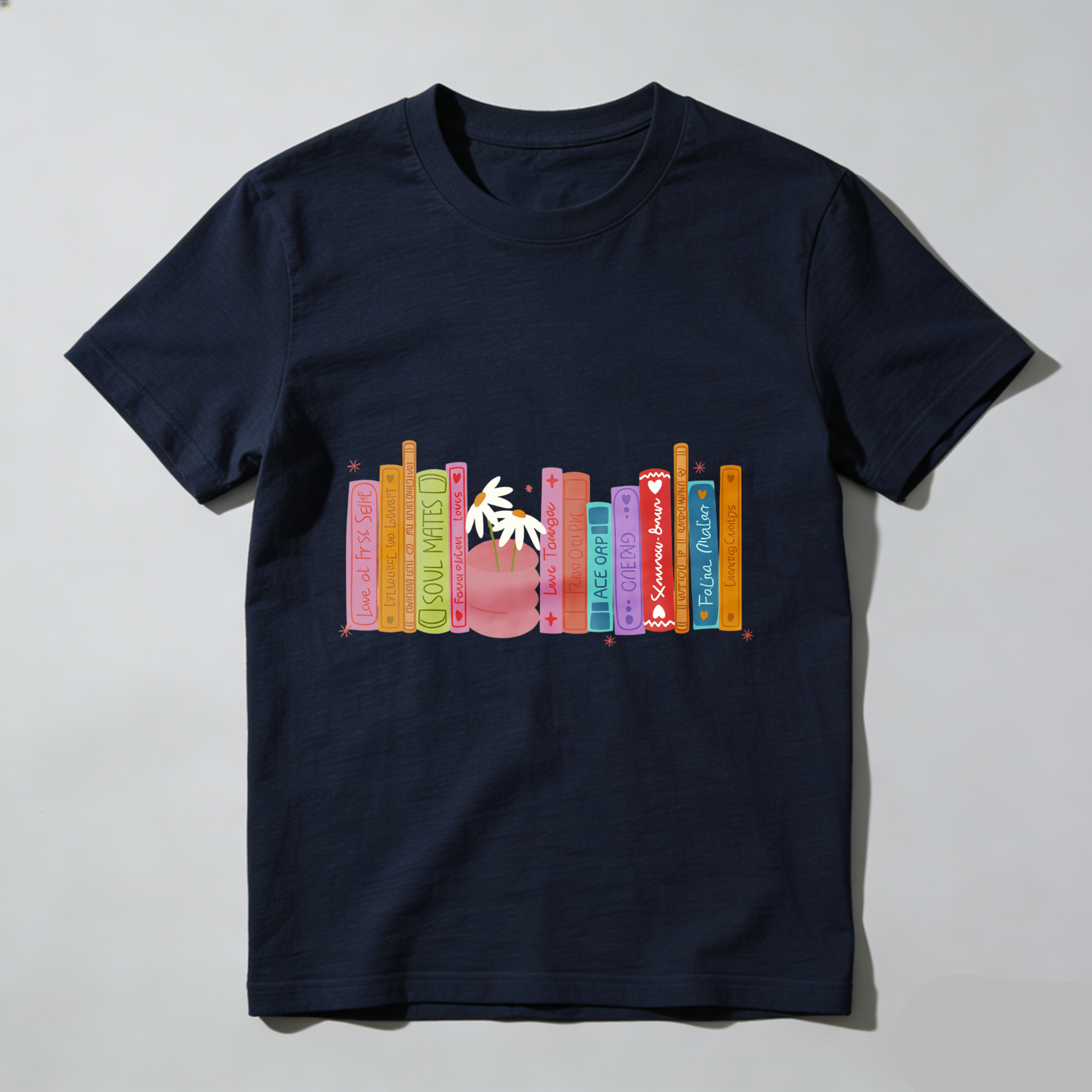 Wardrobecart Colorful Bookshelf With Potted Plant Tshirt