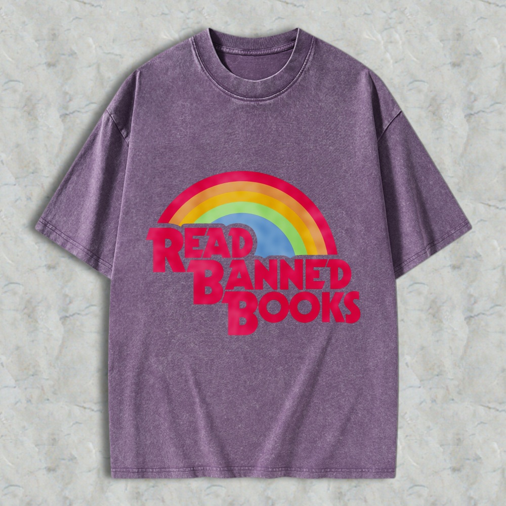 Wardrobecart Read Banned Books Rainbow Design Unisex Washed T-shirt