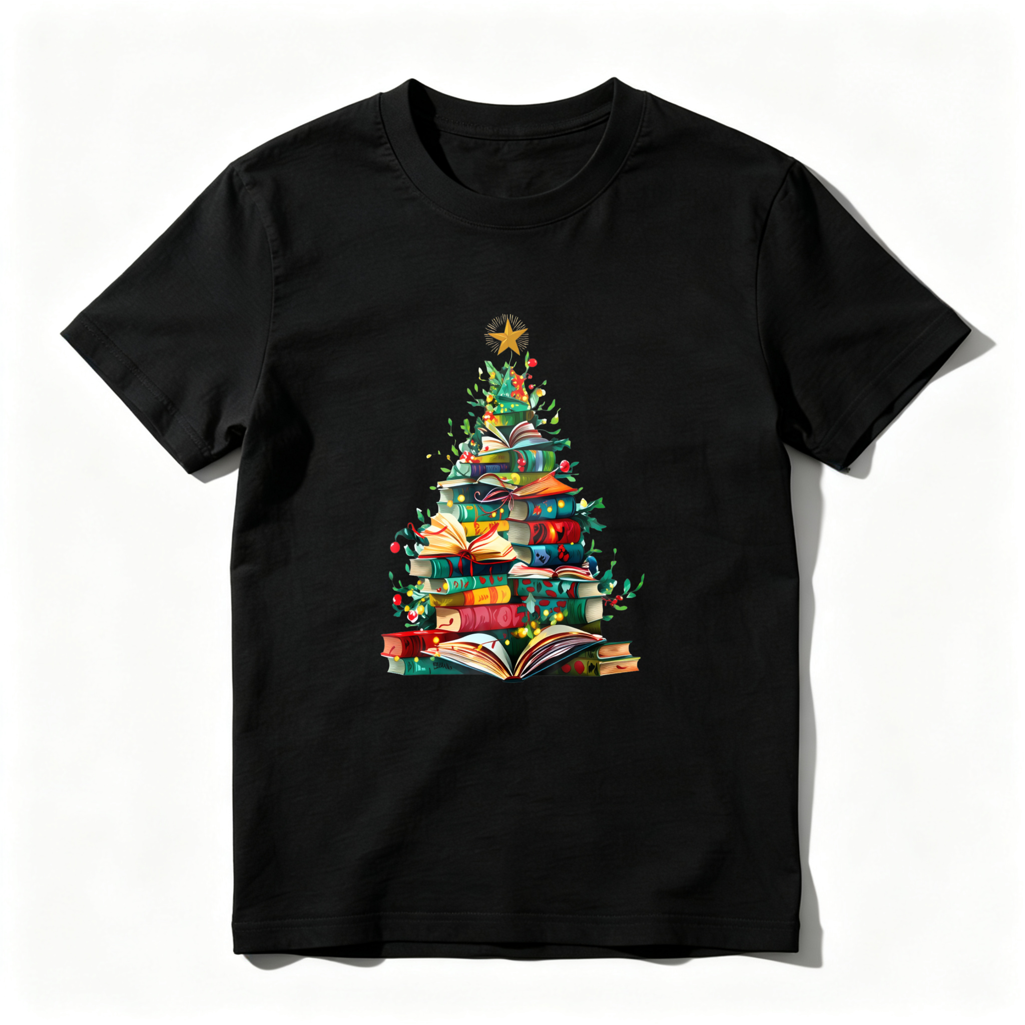 Wardrobecart Books Form Christmas Tree With Star Top Tshirt
