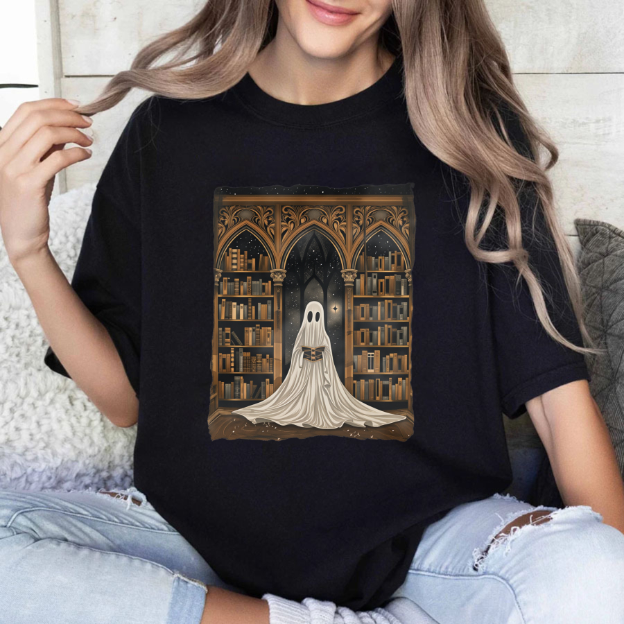 Wardrobecart Ghost In Library With Books And Stars Tshirt