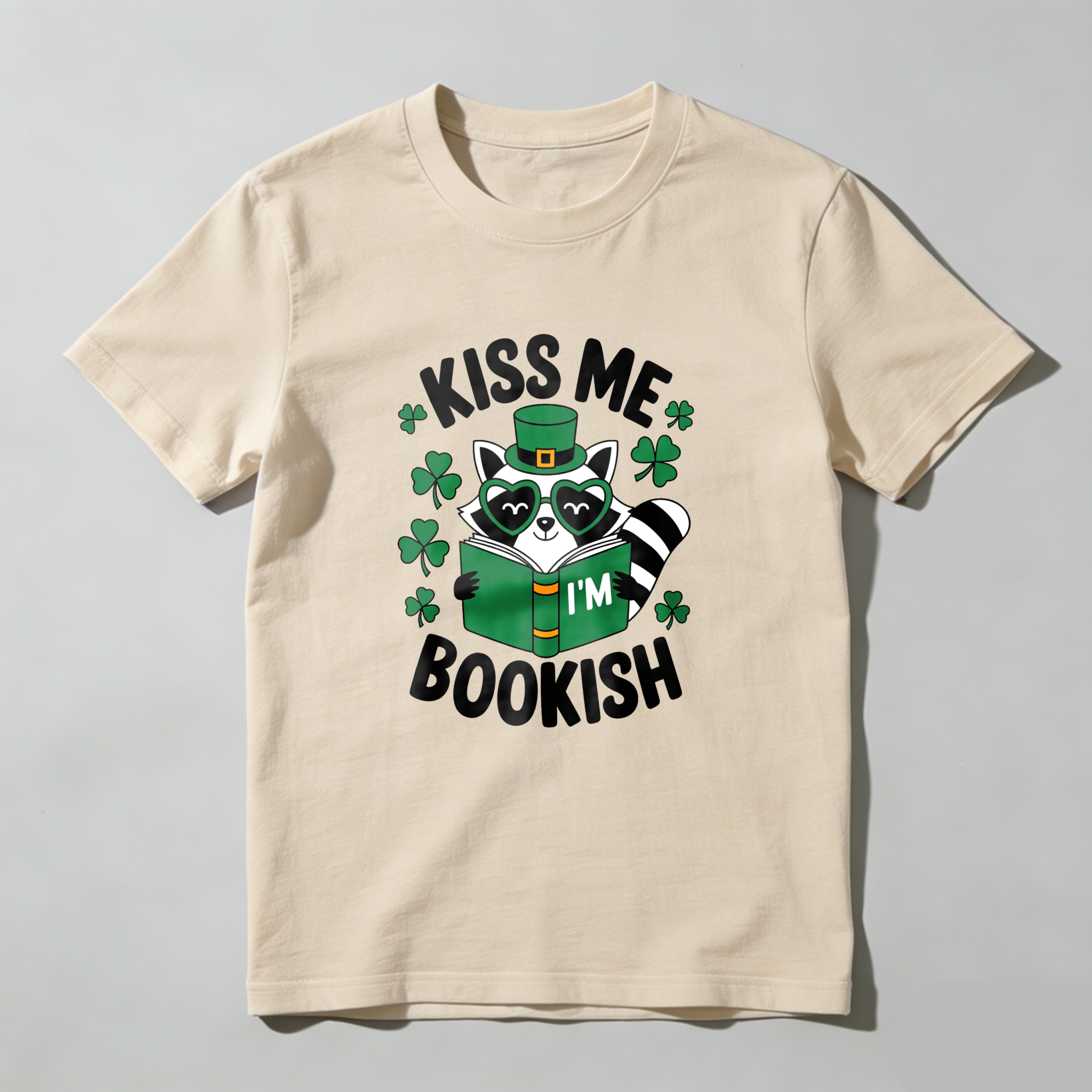 Wardrobecart Kiss Me I'm Bookish Raccoon Reading tshirt