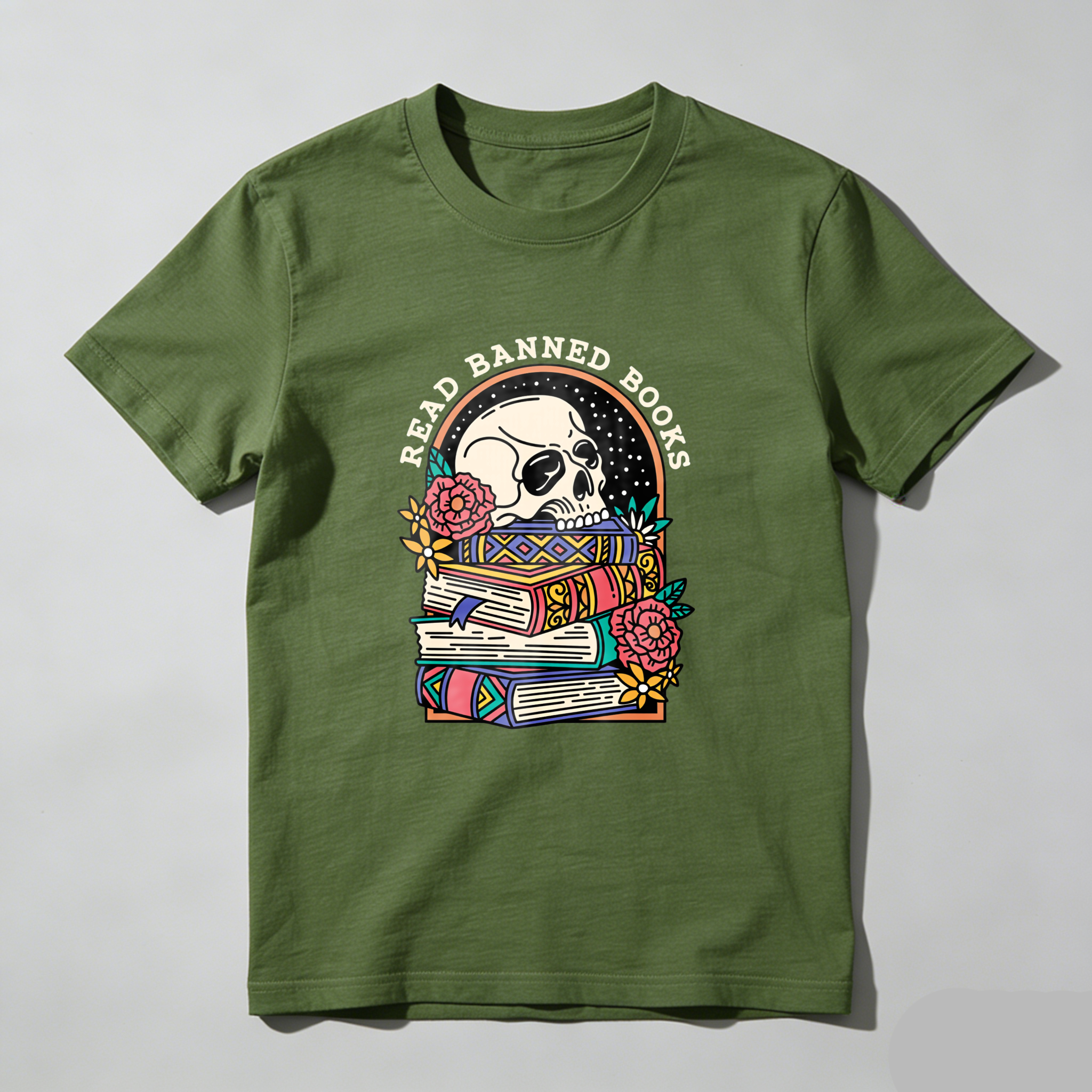 Wardrobecart Read Banned Books Skull Books Flowers Rainbow Tshirt