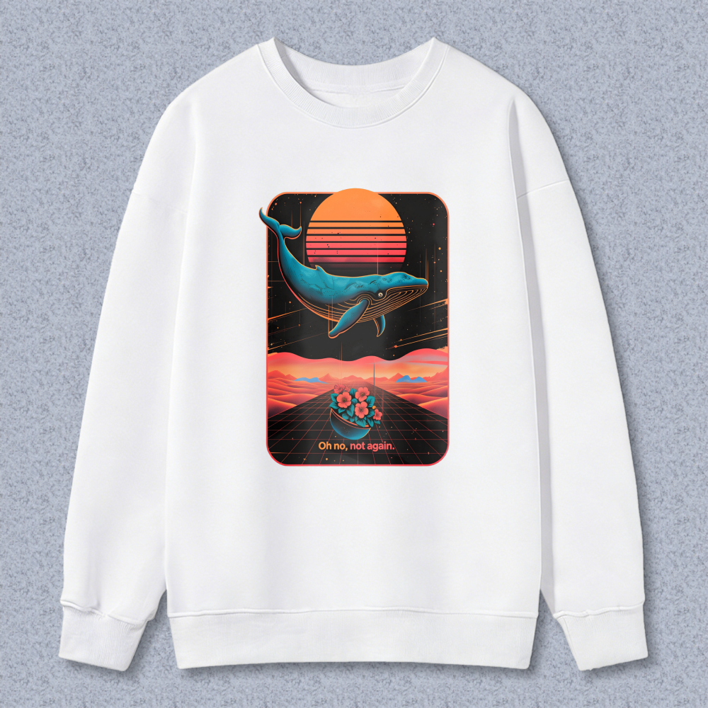 Wardrobecart Whale And Sunset Landscape With Flower Boat Oh No Not Again Unisex Classic Sweatshirt