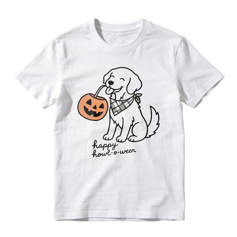 Cute Dog With Pumpkin And Happy Howl O Ween Text, Unisex Classic T-shirt